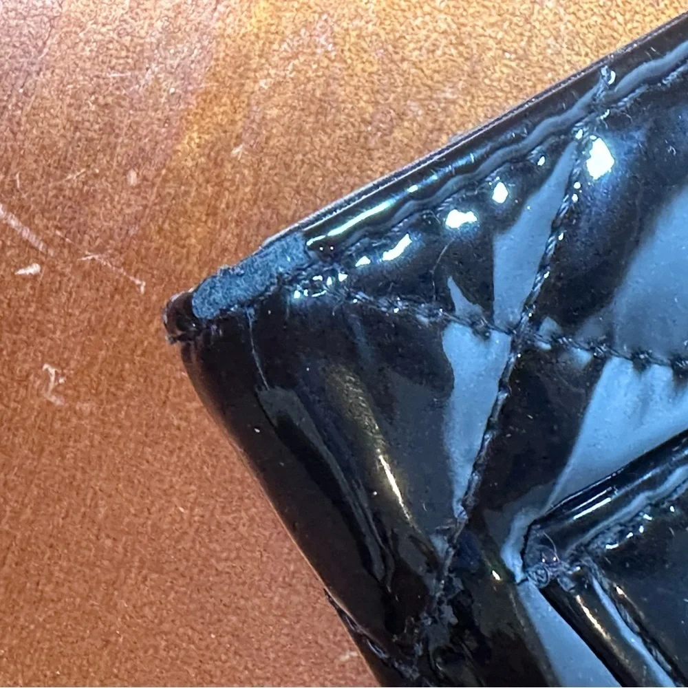 CHANEL Patent Quilted Zip Around Black Wallet